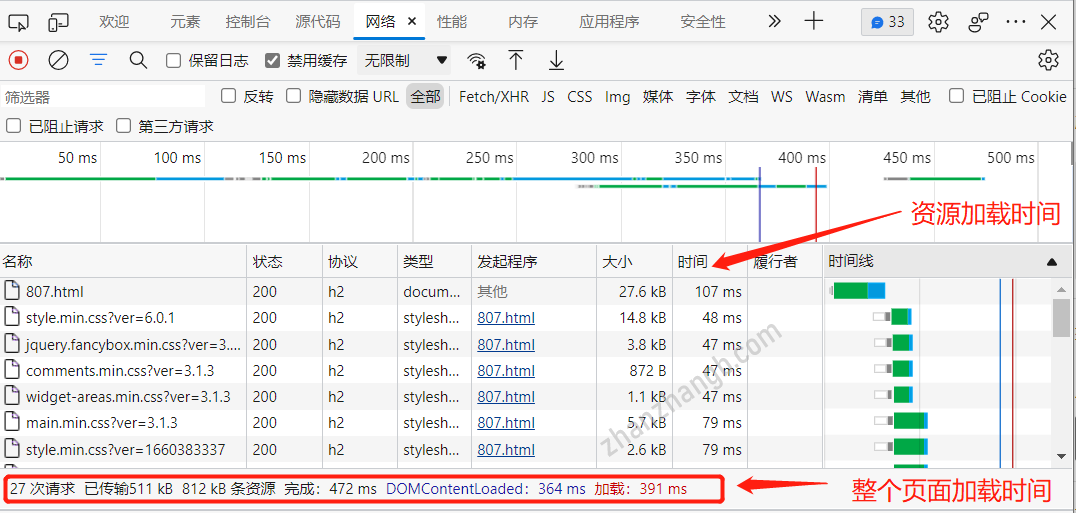 DevTools调试中检查网页加载速度