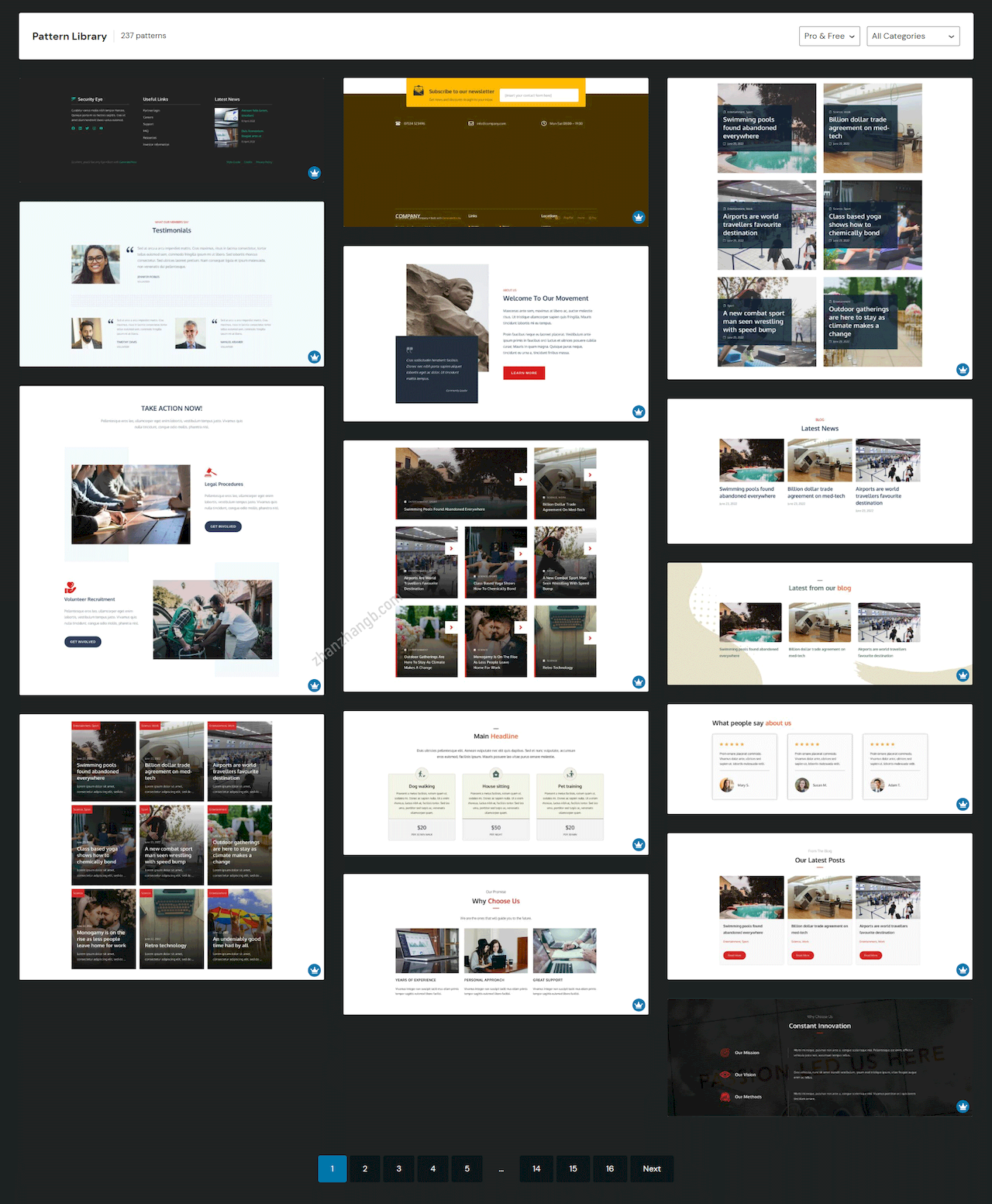 GenerateBlocks Pro 模式库截图