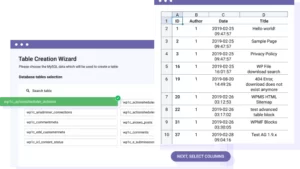从数据库的数据创建表格